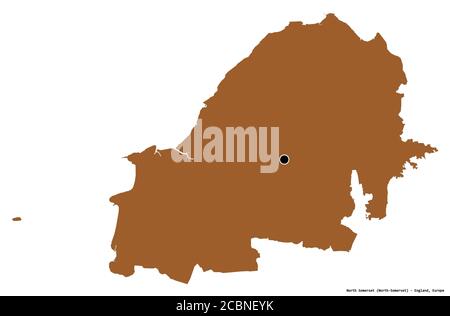 Shape of North Somerset, unitary authority of England, with its capital isolated on white background. Composition of patterned textures. 3D rendering Stock Photo