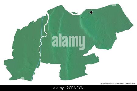 Shape of North Lincolnshire, unitary authority of England, with its capital isolated on white background. Topographic relief map. 3D rendering Stock Photo