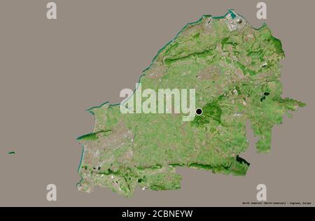 Shape of North Somerset, unitary authority of England, with its capital isolated on a solid color background. Satellite imagery. 3D rendering Stock Photo