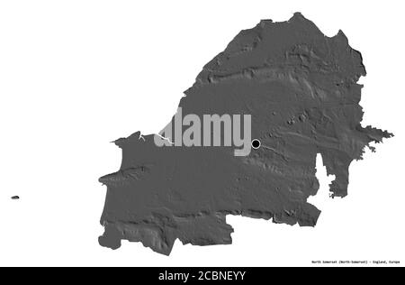 Shape of North Somerset, unitary authority of England, with its capital isolated on white background. Bilevel elevation map. 3D rendering Stock Photo