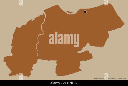 Shape of North Lincolnshire, unitary authority of England, with its capital isolated on a solid color background. Composition of patterned textures. 3 Stock Photo