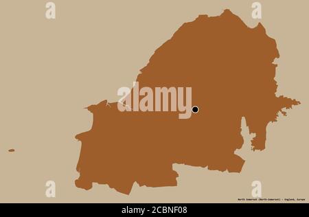 Shape of North Somerset, unitary authority of England, with its capital isolated on a solid color background. Composition of patterned textures. 3D re Stock Photo