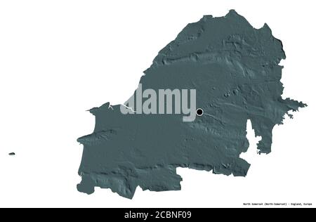 Shape of North Somerset, unitary authority of England, with its capital isolated on white background. Colored elevation map. 3D rendering Stock Photo