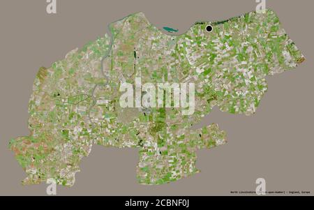 Shape of North Lincolnshire, unitary authority of England, with its capital isolated on a solid color background. Satellite imagery. 3D rendering Stock Photo