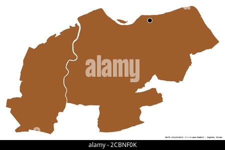 Shape of North Lincolnshire, unitary authority of England, with its capital isolated on white background. Composition of patterned textures. 3D render Stock Photo