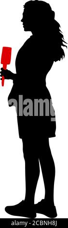 Silhouette operator removes journalist with microphone on a white background. Stock Vector
