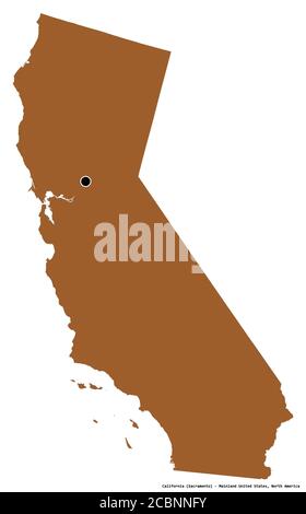 Shape of California, state of Mainland United States, with its capital isolated on white background. Composition of patterned textures. 3D rendering Stock Photo