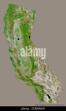 Shape of California, state of Mainland United States, with its capital isolated on a solid color background. Satellite imagery. 3D rendering Stock Photo