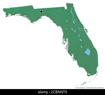 Shape of Florida, state of Mainland United States, with its capital isolated on white background. Topographic relief map. 3D rendering Stock Photo