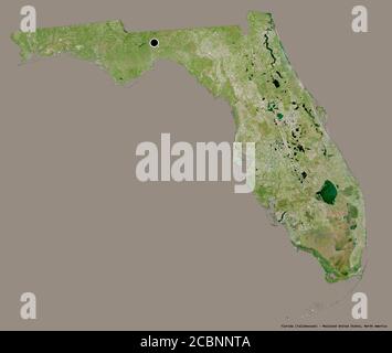 Shape of Florida, state of Mainland United States, with its capital isolated on a solid color background. Satellite imagery. 3D rendering Stock Photo