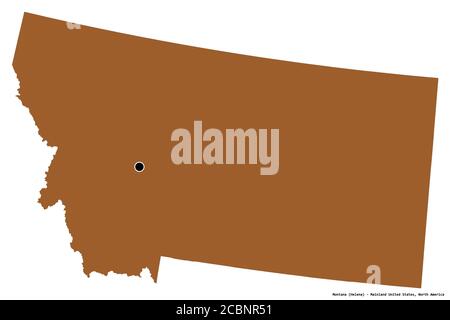 Shape of Montana, state of Mainland United States, with its capital isolated on white background. Composition of patterned textures. 3D rendering Stock Photo