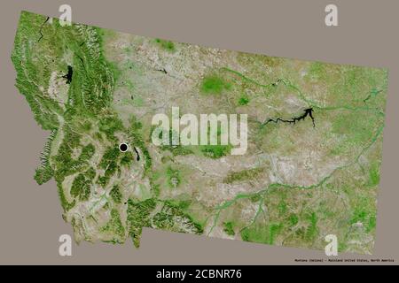 Shape of Montana, state of Mainland United States, with its capital isolated on a solid color background. Satellite imagery. 3D rendering Stock Photo