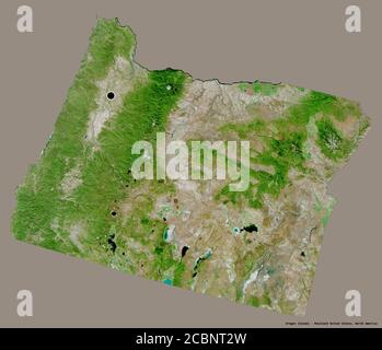 Shape of Oregon, state of Mainland United States, with its capital isolated on a solid color background. Satellite imagery. 3D rendering Stock Photo