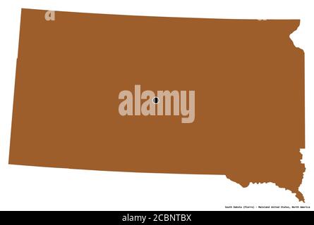 Shape of South Dakota, state of Mainland United States, with its capital isolated on white background. Composition of patterned textures. 3D rendering Stock Photo