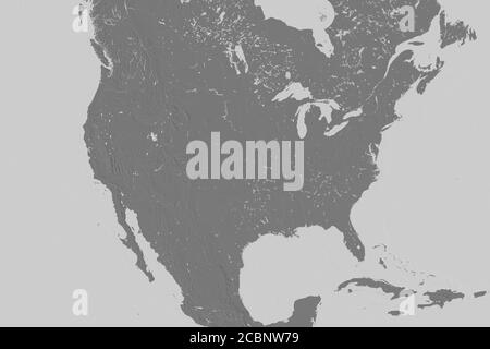 Extended area of Mainland United States. Bilevel elevation map. 3D rendering Stock Photo