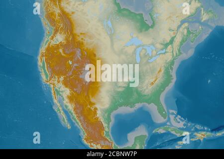 Extended area of Mainland United States. Topographic relief map. 3D rendering Stock Photo