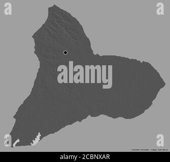 Shape of Tacuarembó, department of Uruguay, with its capital isolated on a solid color background. Bilevel elevation map. 3D rendering Stock Photo