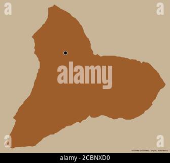 Shape of Tacuarembó, department of Uruguay, with its capital isolated on a solid color background. Composition of patterned textures. 3D rendering Stock Photo