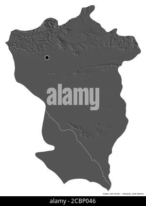 Shape of Cojedes, state of Venezuela, with its capital isolated on white background. Bilevel elevation map. 3D rendering Stock Photo
