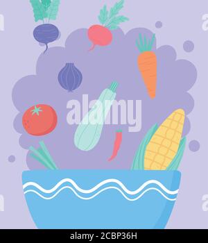 falling fresh vegetables in bowl healthy food vector illustration Stock Vector