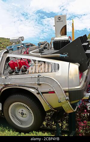 OSAKA, JAPAN - Apr 23, 2016 : Photo of  Close up of Delorean DMC-12 left rear part from Back to the Future at Universal Studios Japan. Stock Photo