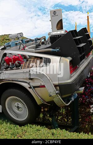 OSAKA, JAPAN - Apr 23, 2016 : Photo of  Close up of Delorean DMC-12 left rear part from Back to the Future at Universal Studios Japan. Stock Photo