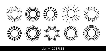 Weather black glyph set. Doodle hand drawn sun and clouds, rain or snow ...
