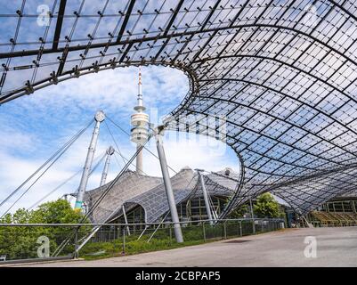 Olympic site, Olympic Tower, Olympic Park, BMW Tower, Munich, Upper Bavaria, Bavaria, Germany Stock Photo