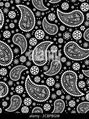 paisley seamless pattern illustration in black and white. Can be tiled Stock Vector