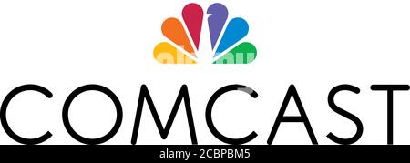 Logo Comcast, cable network operator, internet service provider, media group, white background Stock Photo