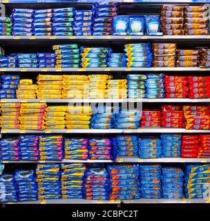 Full shelves at Walmart, supermarket, Oreo cookies, different
