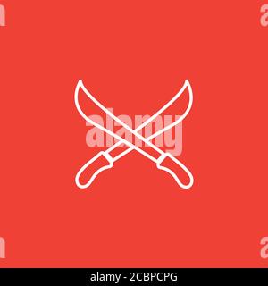 Sword Cross Line Icon On Red Background. Red Flat Style Vector Illustration. Stock Photo