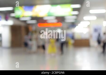 Blurred abstract background perspective view of registry zone in hospital building interior. Stock Photo