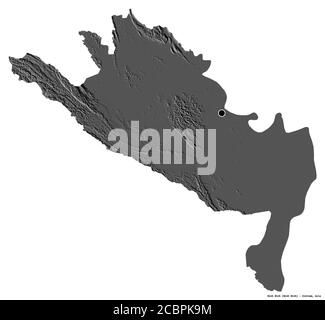 Shape of Ninh Bình, province of Vietnam, with its capital isolated on white background. Bilevel elevation map. 3D rendering Stock Photo