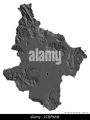 Shape of Ninh Thuận, province of Vietnam, with its capital isolated on white background. Bilevel elevation map. 3D rendering Stock Photo