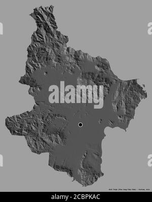 Shape of Ninh Thuận, province of Vietnam, with its capital isolated on a solid color background. Bilevel elevation map. 3D rendering Stock Photo