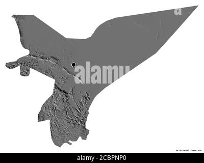 Shape of Ma'rib, governorate of Yemen, with its capital isolated on white background. Bilevel elevation map. 3D rendering Stock Photo