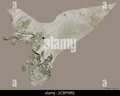 Shape of Ma'rib, governorate of Yemen, with its capital isolated on a solid color background. Satellite imagery. 3D rendering Stock Photo