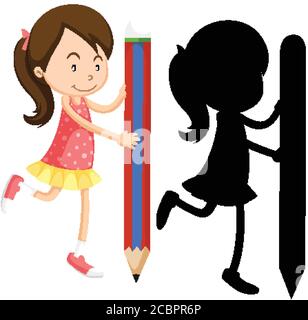 Cute Girl Holding A Pencil In One Hand To Write Stock Vector Image Art Alamy