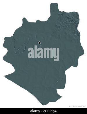 Shape of Harare, city of Zimbabwe, with its capital isolated on white background. Colored elevation map. 3D rendering Stock Photo