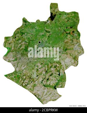 Shape of Harare, city of Zimbabwe, with its capital isolated on white background. Satellite imagery. 3D rendering Stock Photo