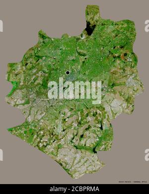 Shape of Harare, city of Zimbabwe, with its capital isolated on a solid color background. Satellite imagery. 3D rendering Stock Photo