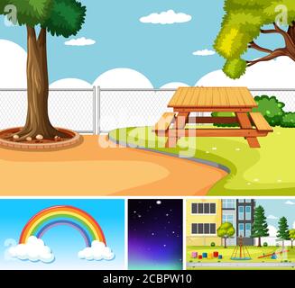 Four different scenes in nature setting cartoon style illustration Stock Vector
