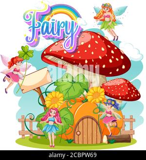 Fairy logo with little fairies on white background illustration Stock Vector