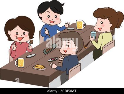 People chatting away at a restaurant. Isolated on white background. Stock Vector