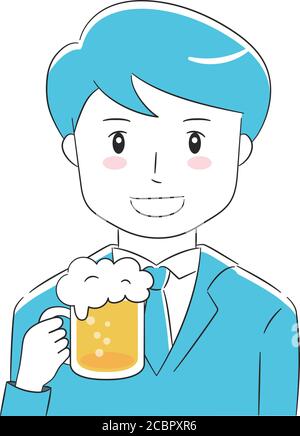 Man wearing the suit holding a mug of beer. Isolated on white background. Stock Vector
