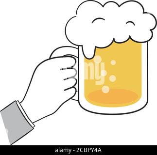 Holding a beer mug with one hand. Vector illustration isolated on white background. Stock Vector