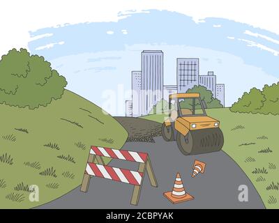 Road construction graphic color city landscape sketch illustration vector Stock Vector