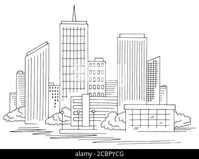 City graphic black white cityscape sketch illustration vector Stock Vector