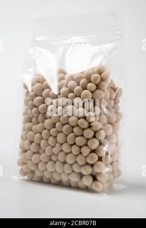 peanut product on blank plastic container pouch Stock Photo